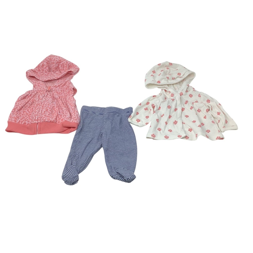 Carter's Newborn Baby Girl Outfit 3 Piece Hoodie Pants Set Pink White‎